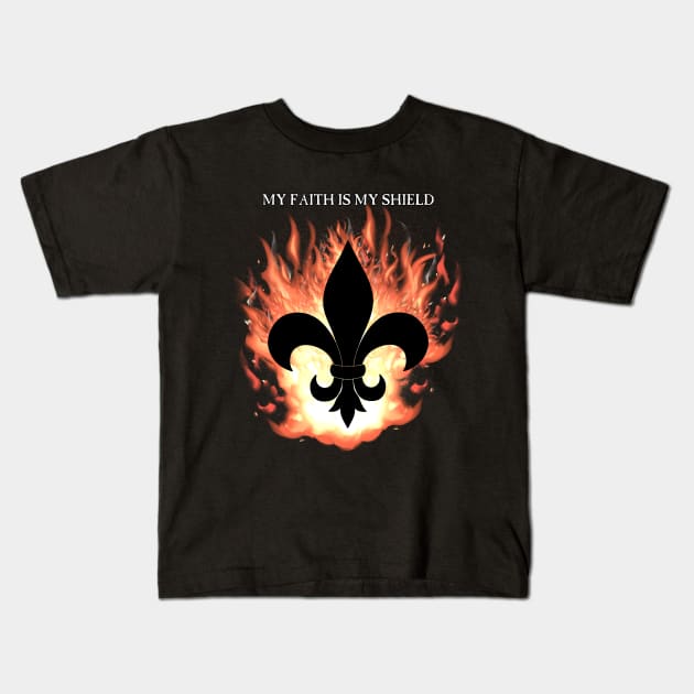 Flaming Fleur de lis Shield! Kids T-Shirt by SimonBreeze